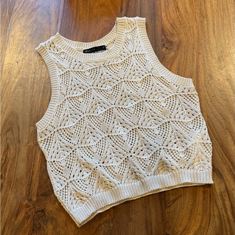 Elegant Cream Crochet Sleeveless Top